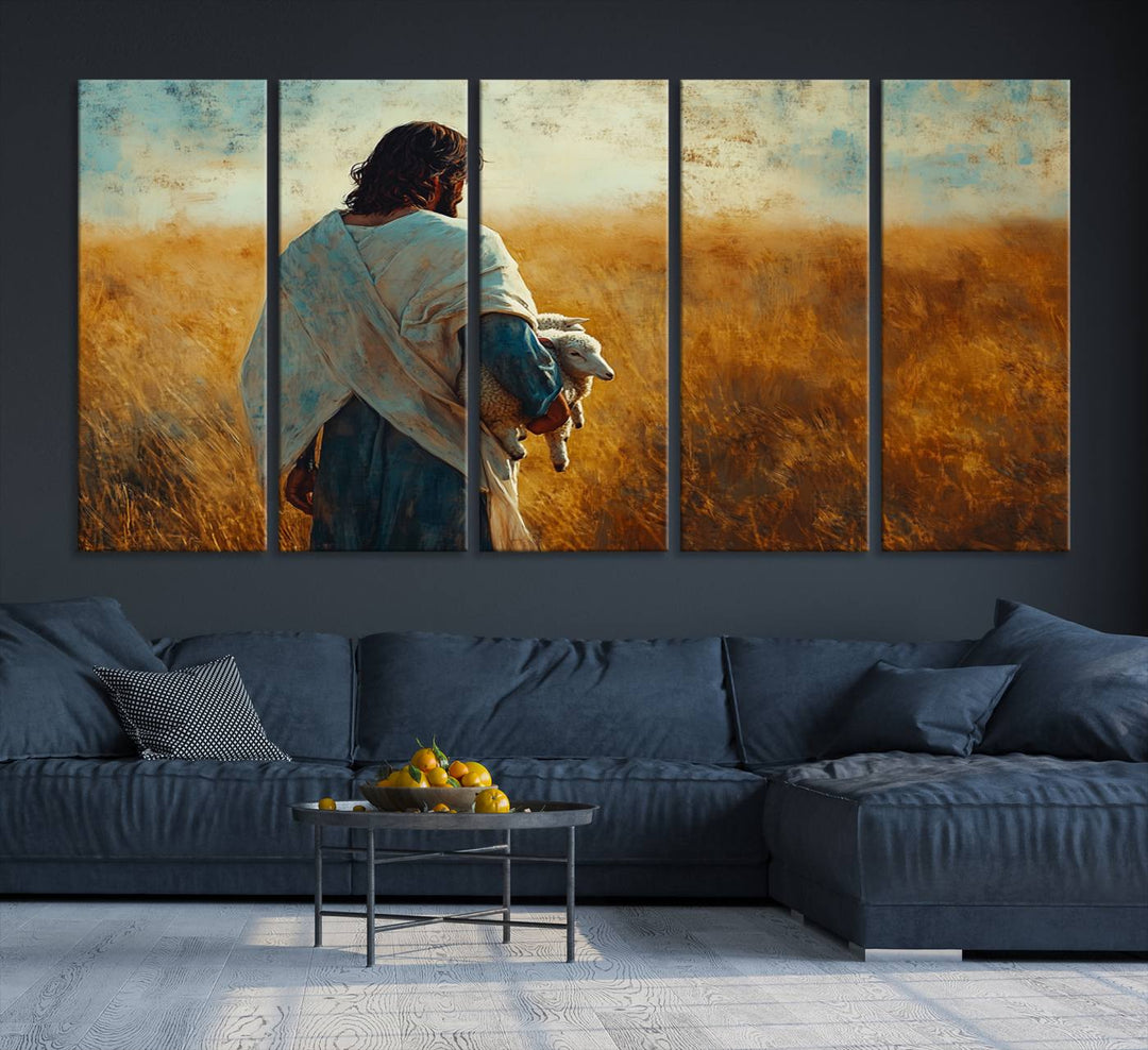 Jesus the Good Shepherd Wall Art Canvas Print - Inspirational Christian Religious Print for Prayer Room Decor