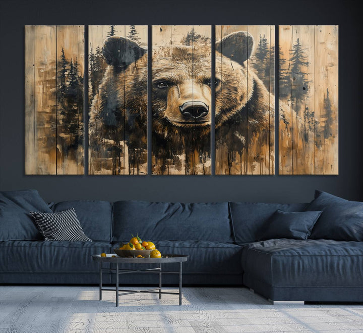 Rustic Bear Wall Art Canvas Print | Framed & Ready to Hang | Rustic Animal Artwork for Living Room, Office, Cabin, or Nature-Inspired Décor