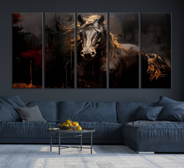 Abstract Black Horse Canvas Print | Abstract Equine Wall Art | Western Decor Print | Horse Lover Gift | Farmhouse & Cabin Wall Art