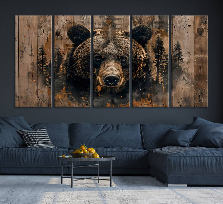 Rustic Bear Wall Art | Triptych Canvas Print | Rustic Cabin Wall Decor | Forest-Inspired Animal Art | Perfect for Farmhouse or Woodland Print