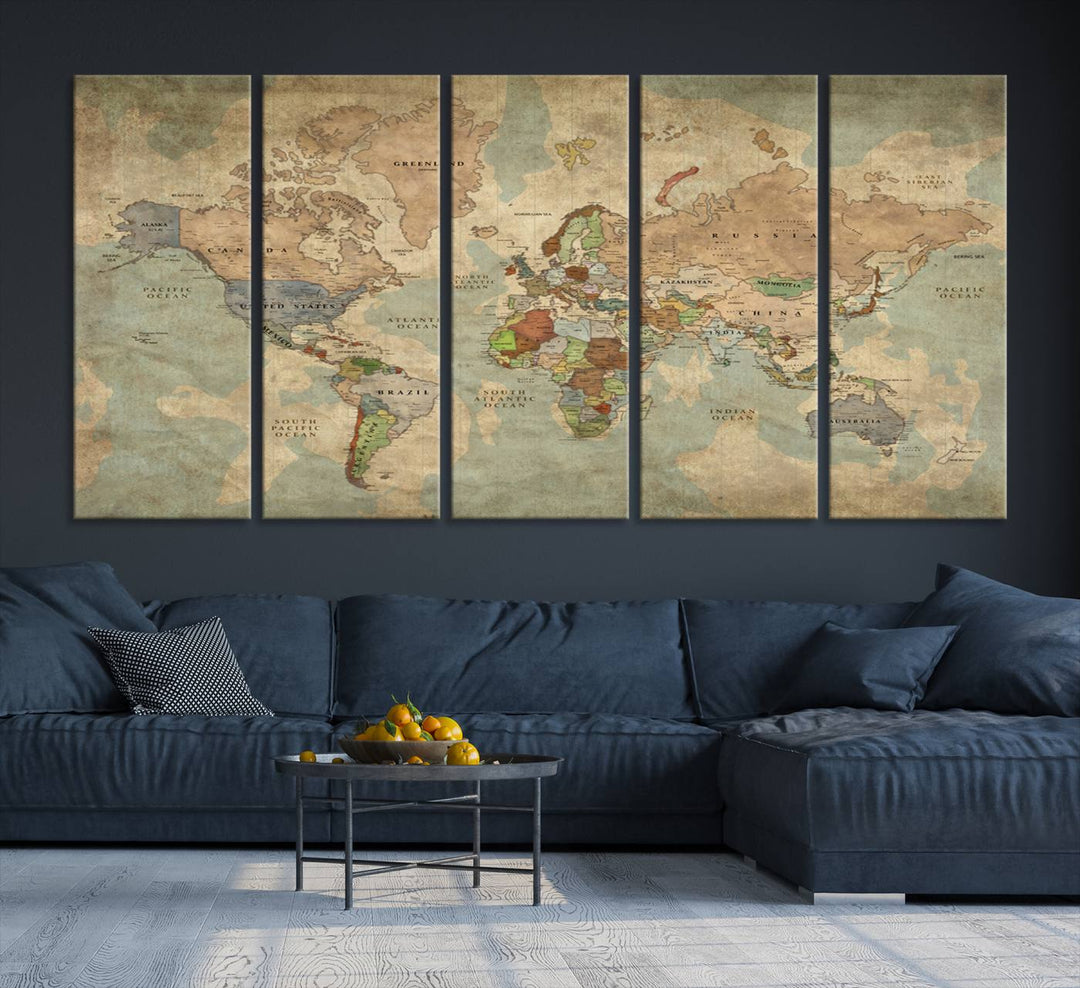 Mapa mundial nostálgico del grunge Arte de pared grande Mapa mundial Lienzo