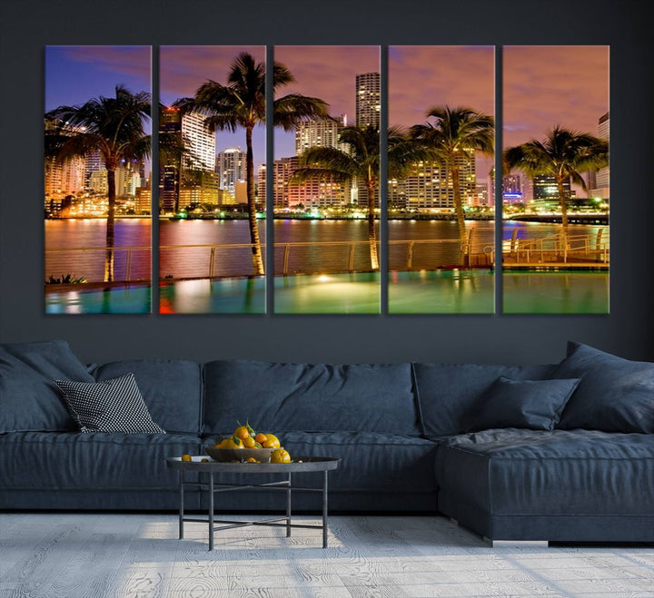 Wall Art MIAMI Canvas Print Miami Skyline with Palms