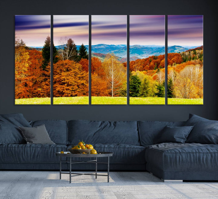 Autumn Forest Mountain Wall Art Canvas Print | Colorful Giclee Forest Canvas Print | Scenic Landscape Art for Living Room Decor Art Print