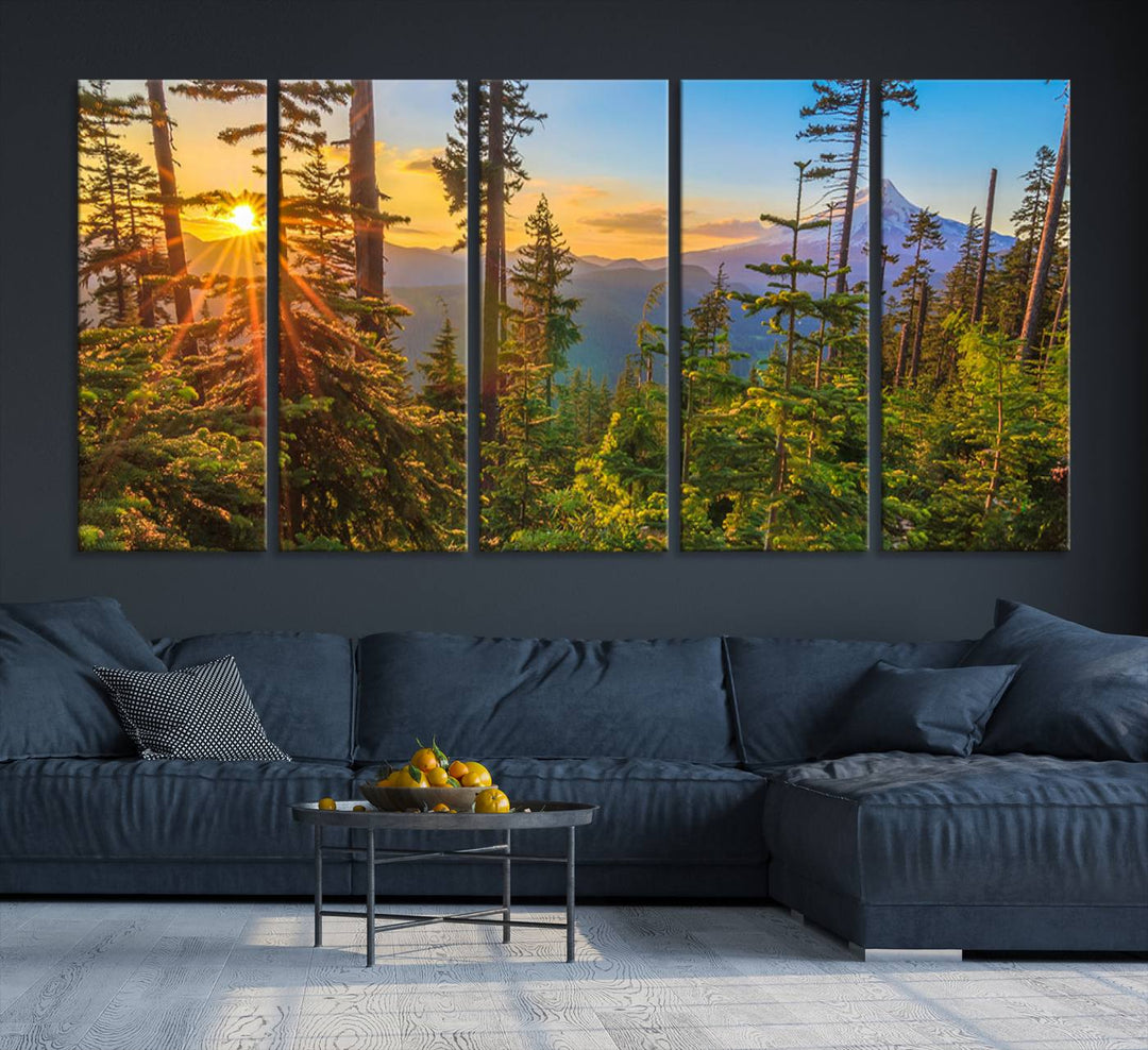 The kitchen features a Red Leaves on Trees landscape canvas print, perfect for nature lovers.