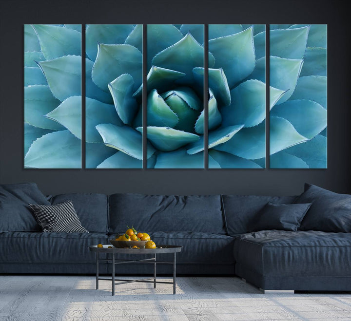 The Large Agave Succulent Canvas Wall Art is displayed on the wall.