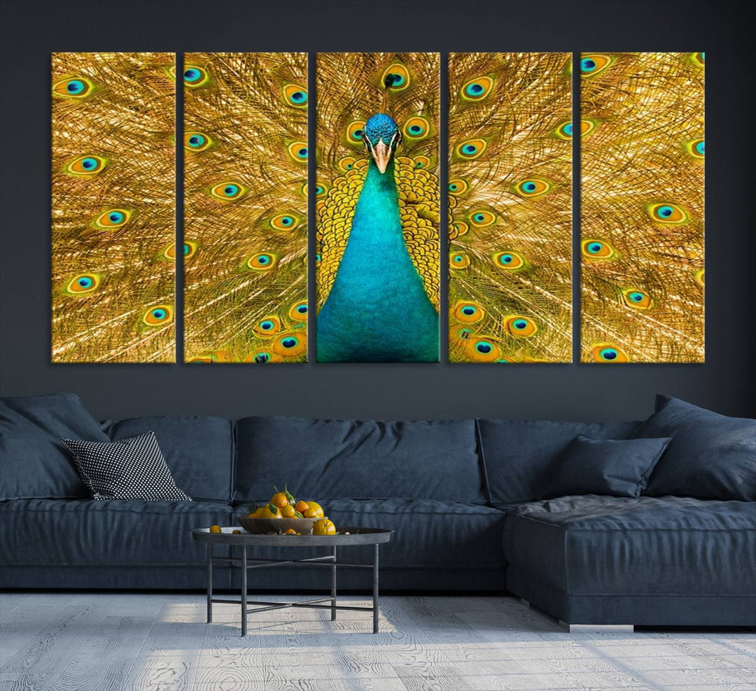 The Peacock Wall Art Canvas Print adorns a bright wall.