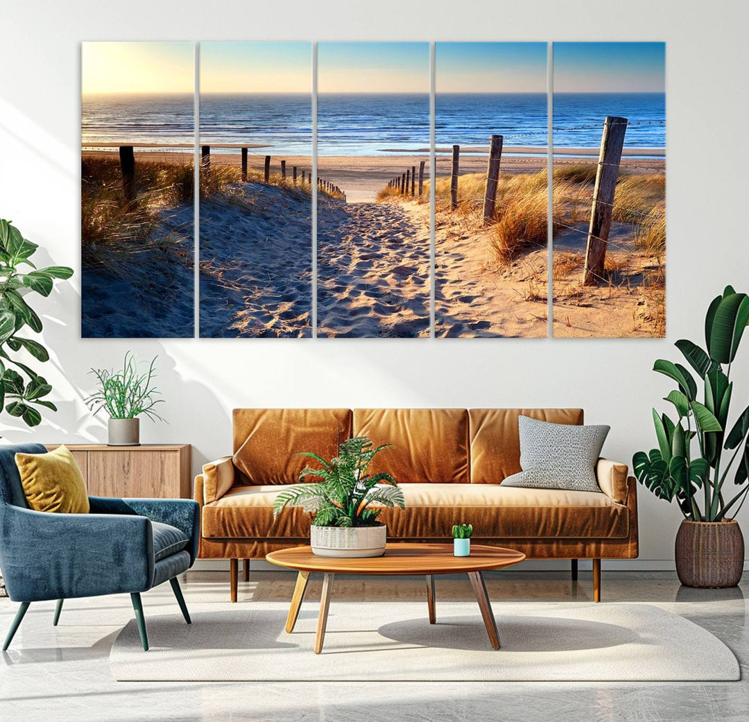 Lienzo de playa de océano, arte de pared, lienzo de playa, puesta de sol costera, impresión de obras de arte para sala de estar, hogar, oficina, arte de pared de playa, arte de pared de mar