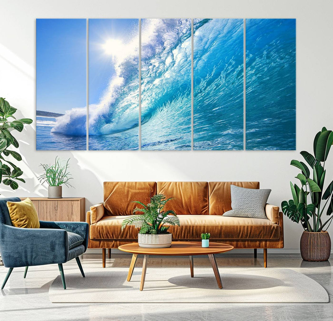 Blue Big Wave Surf Ocean Canvas Wall Art Artwork Print, Art mural de plage, Art de mur de mer