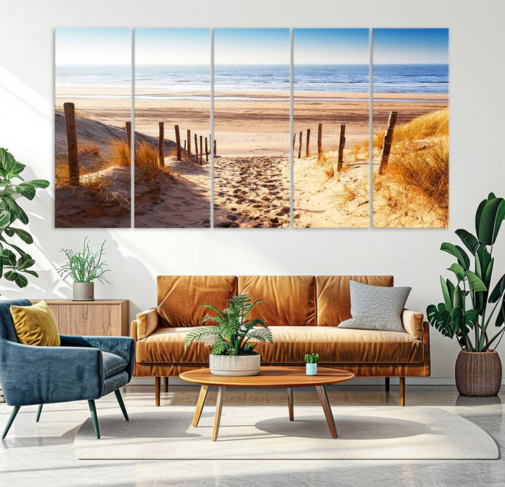 Serene Beach Path Canvas Art, Giclee Canvas Print with Gallery Wrap, Coastal Sand Dunes Wall Art Featuring Canon Print Quality