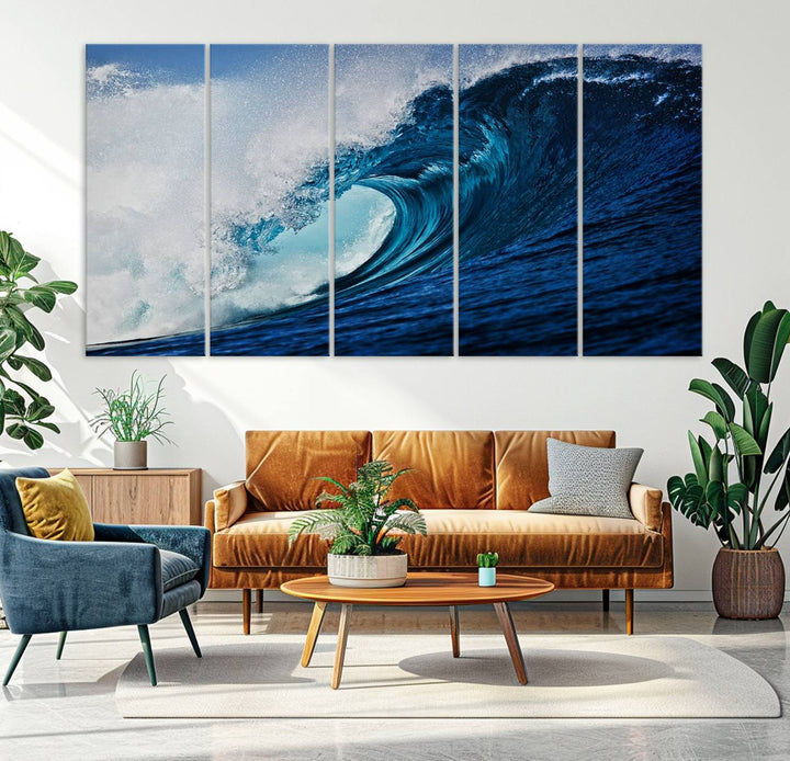 Ocean Wave at Sunset Canvas Art, Large Wall Print of Vibrant Water Waves, Coastal Art for Living Room and Dining Room Decor