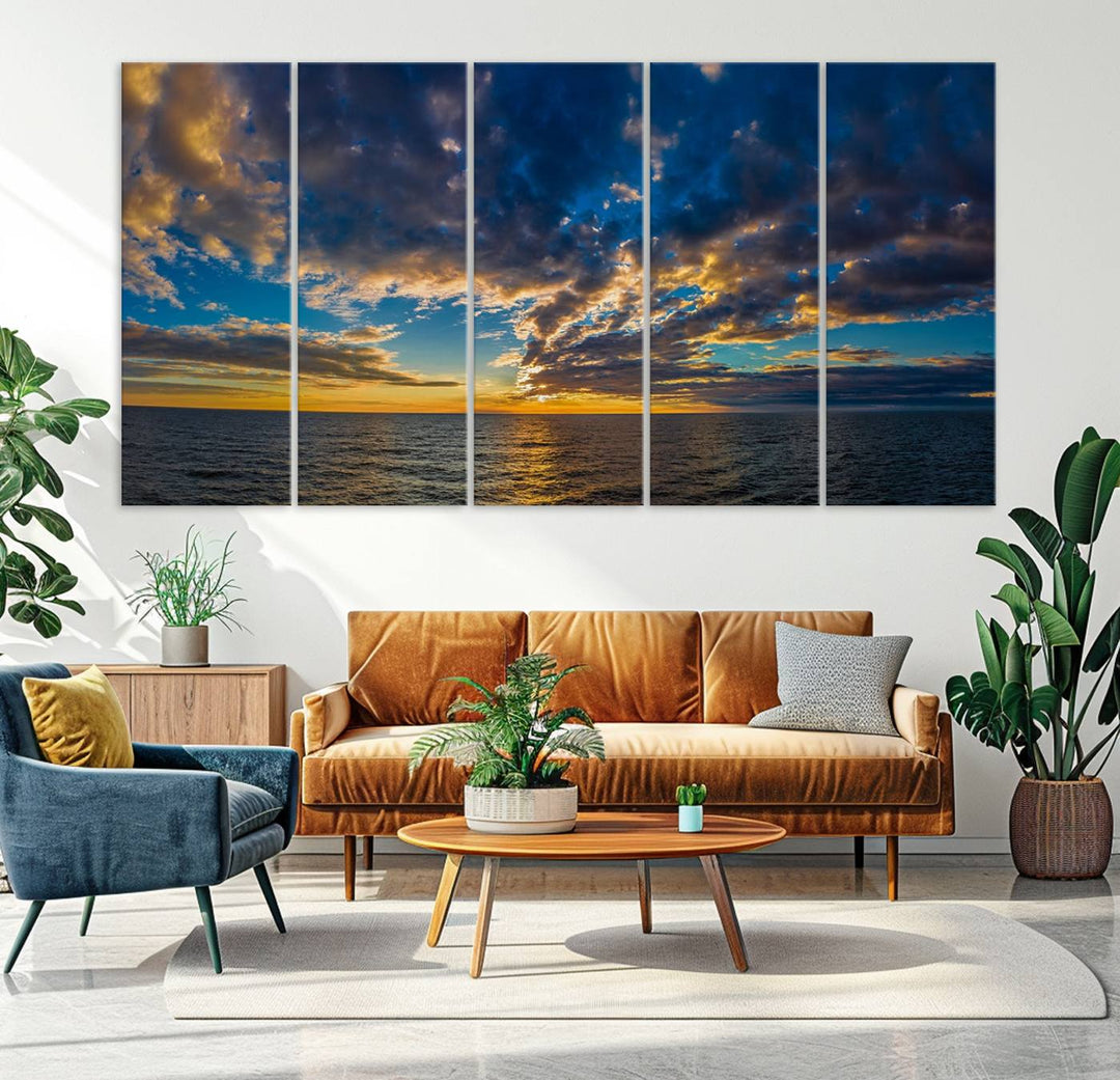 Dramatic Ocean Sunset Canvas Art, Panoramic Seascape Wall Art, Giclee Canvas Print with Canon Quality for Coastal Decor