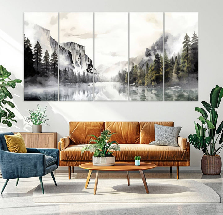 The Yosemite Valley Wall Art Canvas Print, a framed nature décor, is beautifully displayed.