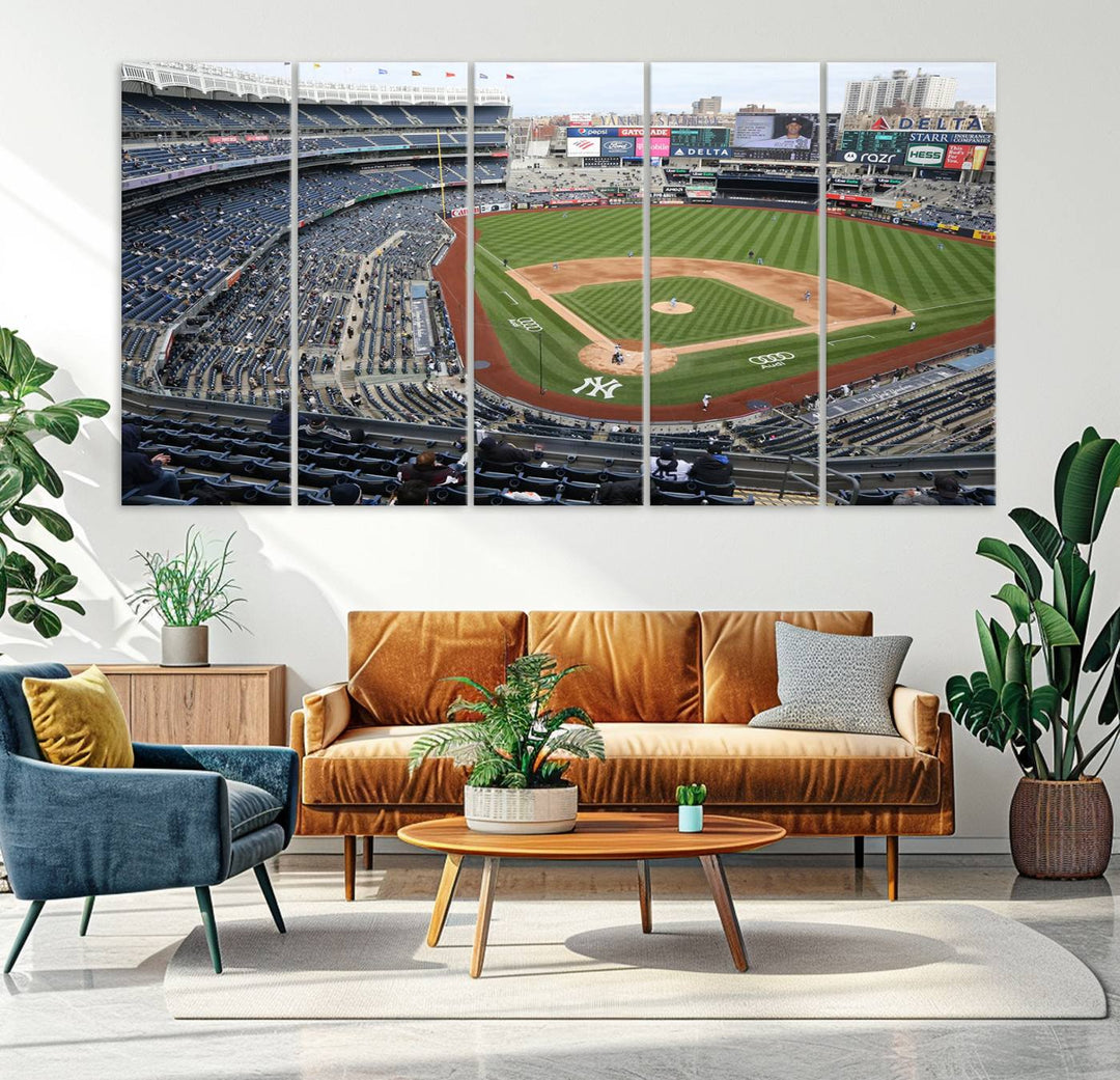 Aerial view of Yankee Stadium filled with fans, showcased on a New York Yankees Stadium Wall Art Canvas Print.