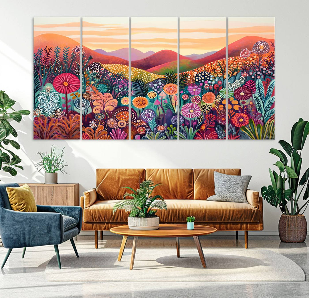 Yayoi Kusama 1986 Wall Art Print—a vibrant, Wabi Sabi abstract landscape that enhances tranquility.
