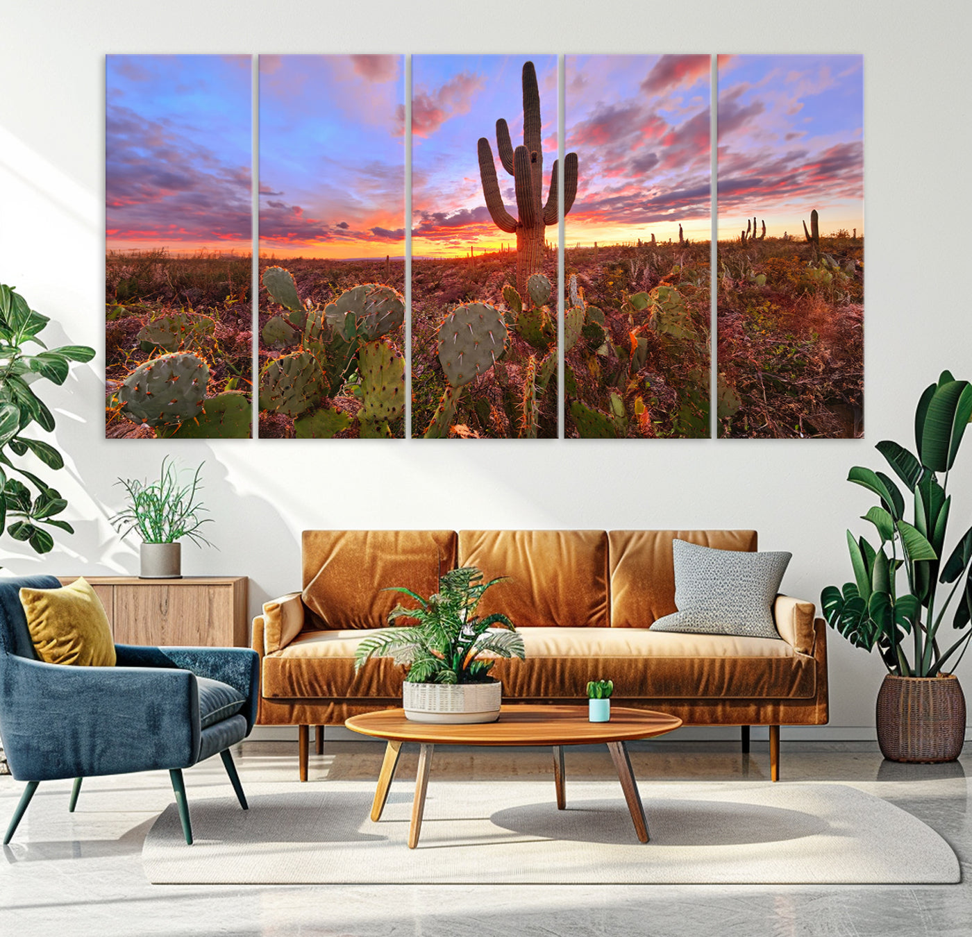 The Arizona Desert Sunset Wall Art Canvas Print hangs prominently.