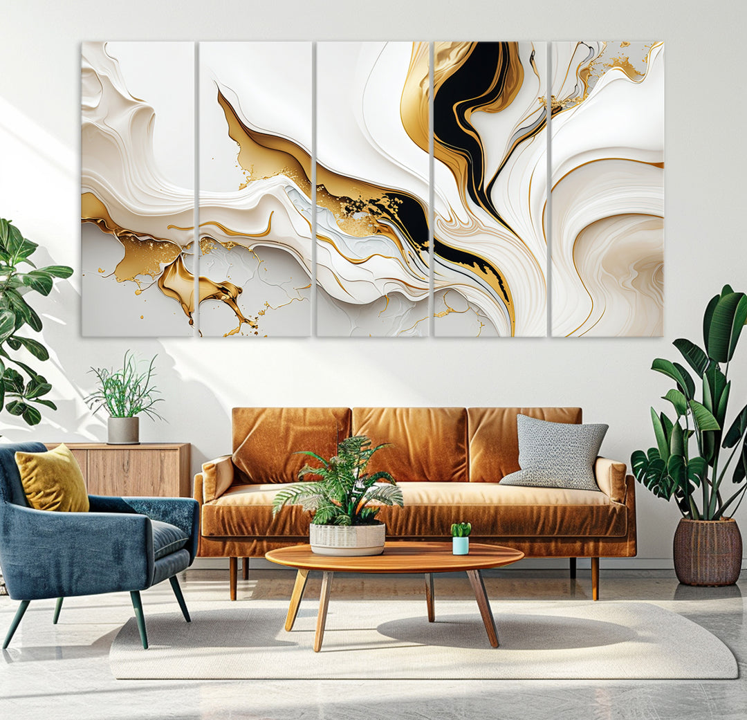 Abstract Geode Gold Marble Shape 3 - Pieces on Canvas Print