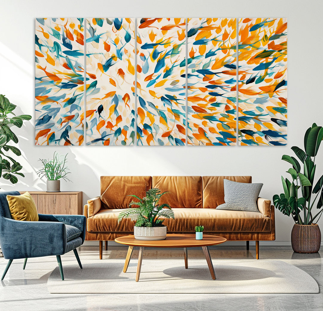 Abstract Fish Shoal Wall Art Canvas Print, Colorful Fish Herd Painting on Canvas Print, Ocean Animal Artwork, Ready to Hang