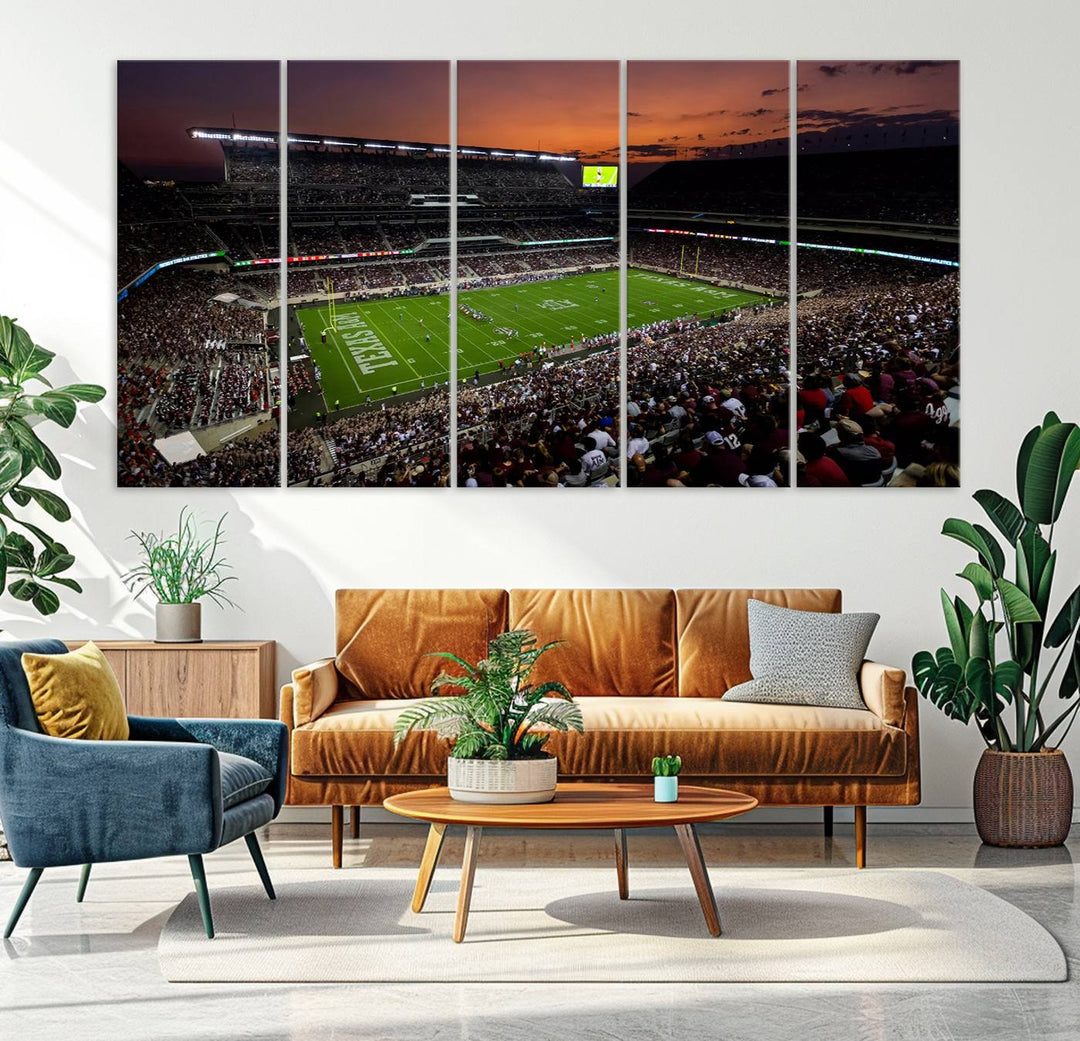 Canvas print of the Texas A&M University Aggies football team at Kyle Field Stadium.