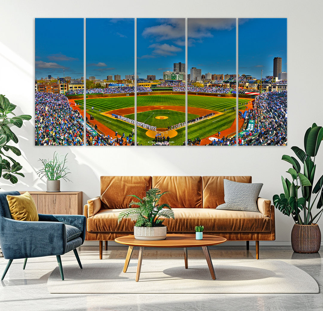 Wrigley Field Chicago Cubs Panoramic 3-Piece Canvas Wall Art - Iconic Baseball Stadium Print for Sports Lovers - Ready to Hang