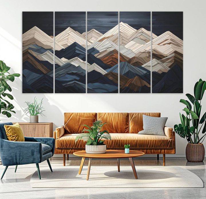 Wood Style Mountain Range Wall Art - Ready to Hang 3-Piece Set for Modern Rustic Decor, Abstract Wooden Design for Living Rooms, Bedrooms & Offices