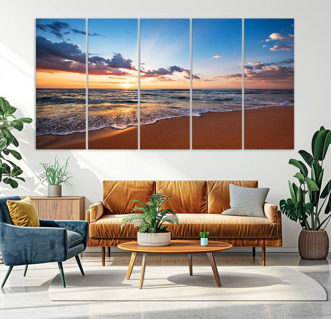 Golden Hour Beach Sunset Wall Art | Canvas Print | Ready to Hang | Coastal Wall Art for Living Room