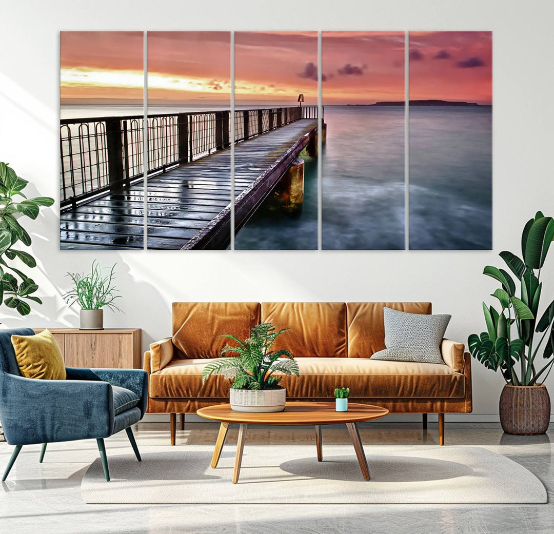 Serene Pier at Sunset Wall Art | Canvas Print | Ready to Hang | Coastal Decor for Living Room