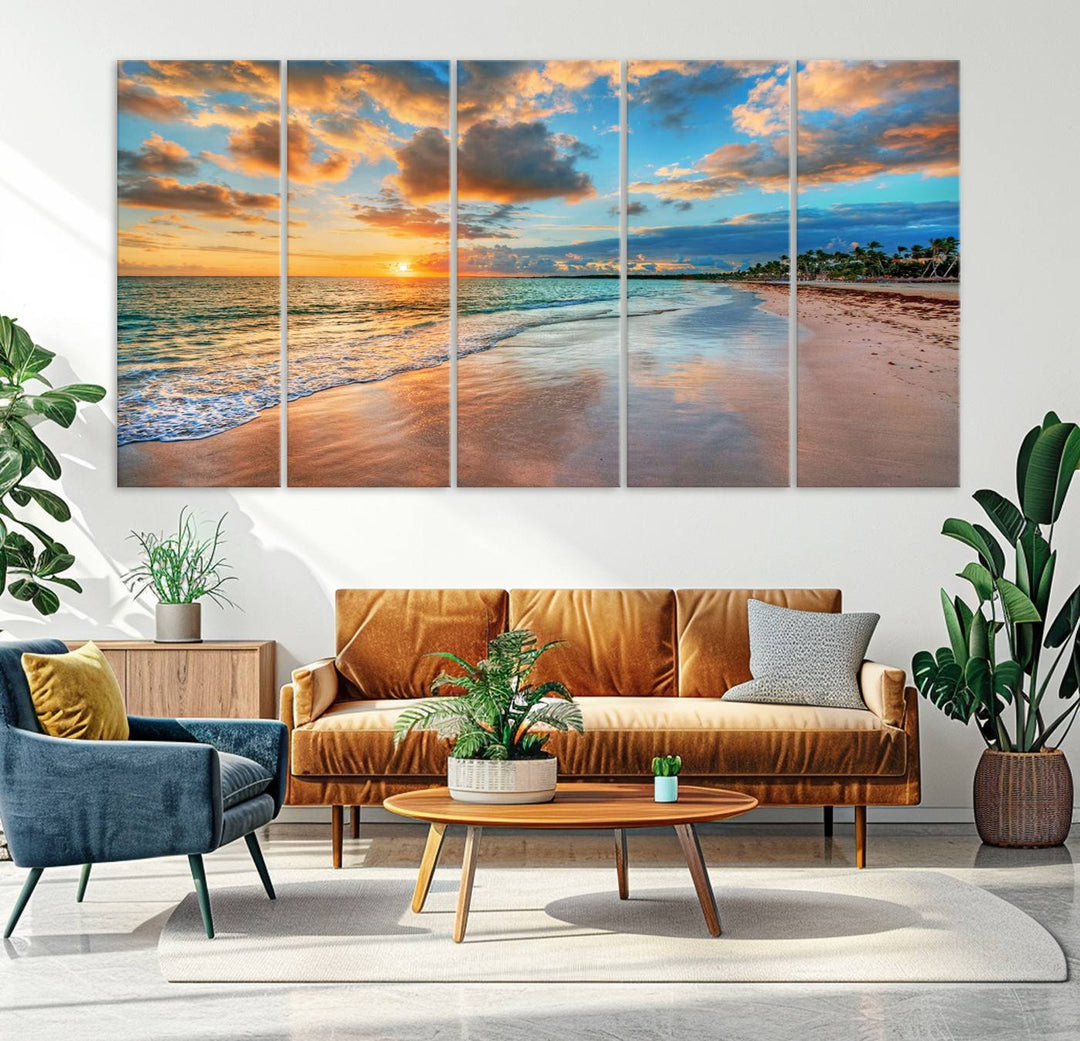 Serene Beach Sunset Wall Art | Coastal Ocean Canvas Print | Ready to Hang Tropical Decor for Home or Office