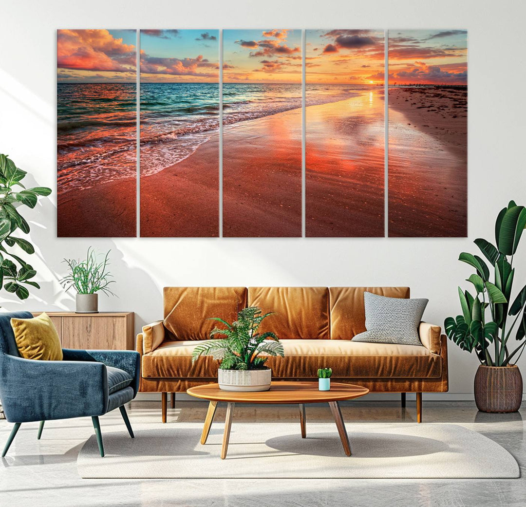 Stunning Sunset Beach Wall Art | Ocean Canvas Print | Coastal Wall Art | Ready to Hang | Tranquil Sunset Canvas for Home & Office Decor