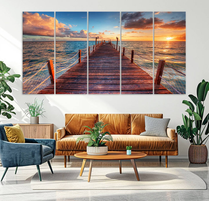 Vibrant Beach Sunset Wall Art | Coastal Ocean Canvas Print | Ready to Hang Tropical Decor for Living Room or Office