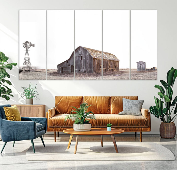 The Set of 3 Rustic Farmhouse Wall Art Prints features a barn, wheat field, and landscape.