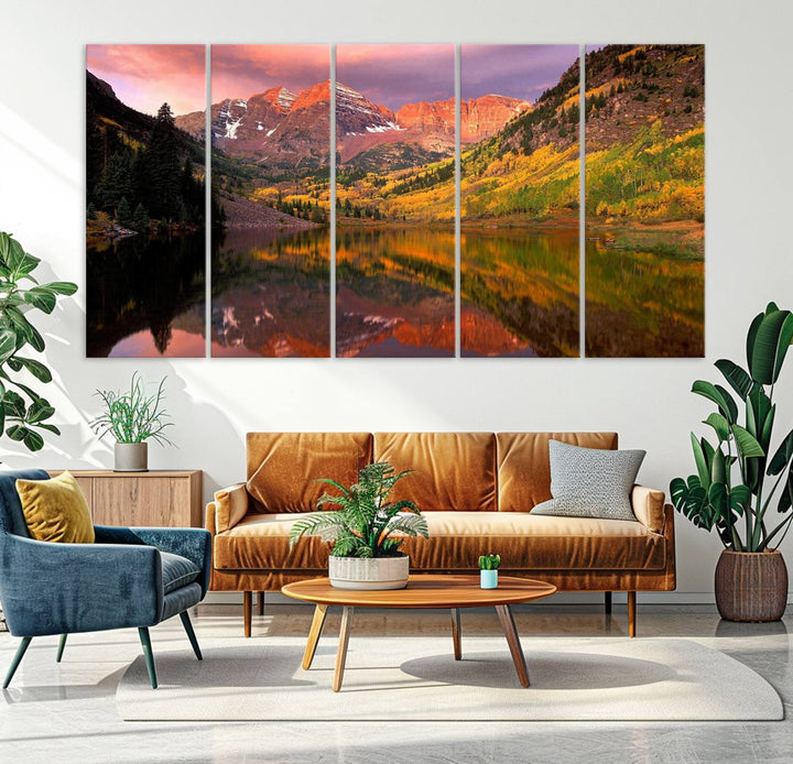 The Colorado Rockies Mountain Sunset Wall Art is a scenic nature canvas, ready to hang.