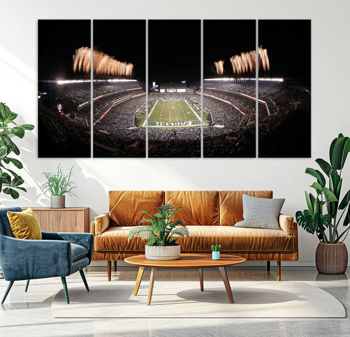 Experience the breathtaking Lincoln Financial Field Fireworks Game captured in this triple canvas wall art. A must-have for any Philadelphia Eagles fan!