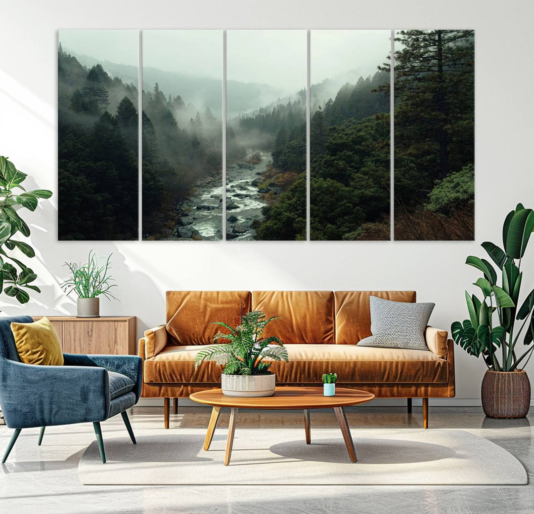 Misty Forest Wall Art | Ready to Hang and Framed | Tranquil Nature Landscape for Living Room or Cabin Wall Decor