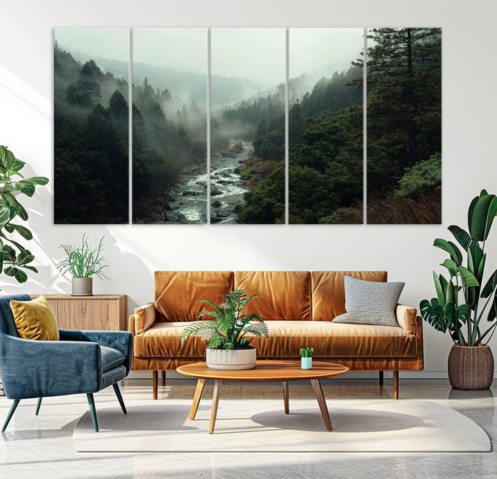 Misty Forest Wall Art | Ready to Hang and Framed | Tranquil Nature Landscape for Living Room or Cabin Wall Decor