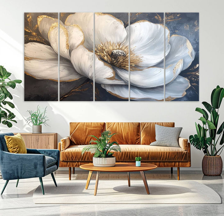 White Magnolia Flower Wall Art | Canvas Print | Abstract Floral Wall Decor | Elegant Bloom Artwork | Framed for Living Room or Bedroom