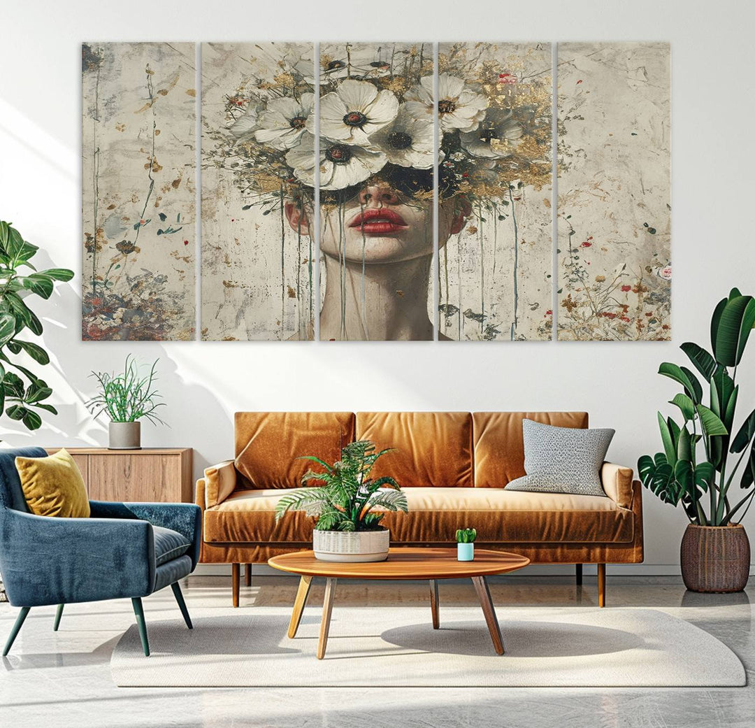 Abstract Floral Women Patel Wall Art Canvas Print