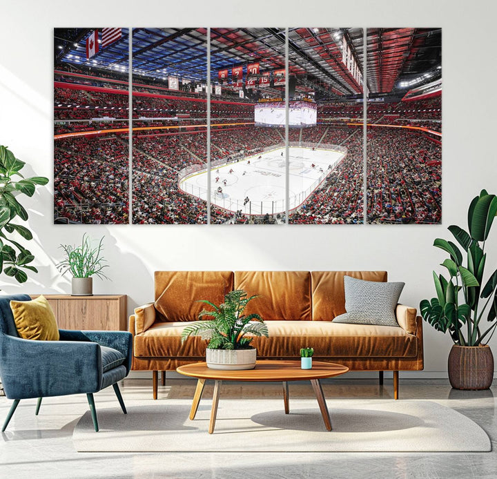 Barton Malow Little Caesars Arena Detroit Wall Art Canvas Print - Detroit Hockey and Basketball Stadium Print