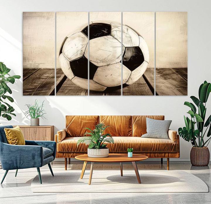 Vintage Soccer Ball Triptych Canvas Art – 3-Panel Soccer Wall Decor, Framed and Ready to Hang Sports Art for Home, Office, or Gym