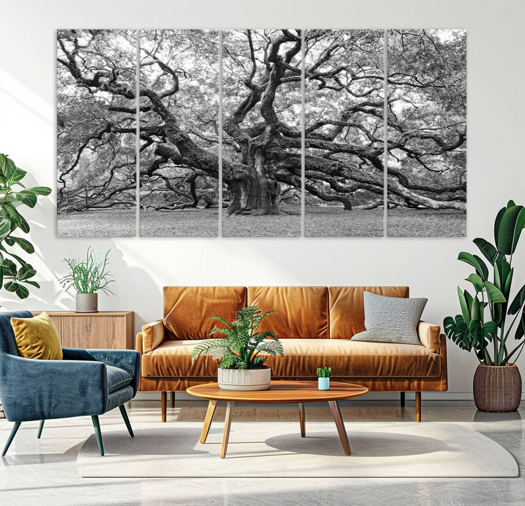 Black White Angel Oak Tree Wall Art - Timeless Nature-Inspired Canvas for Rustic, Modern, or Traditional Home Decor