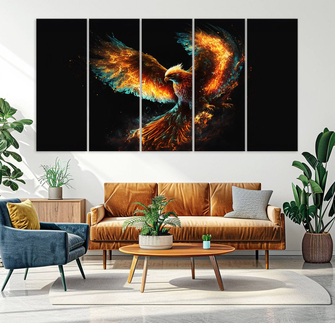 Fiery Phoenix Canvas Print | Ready to Hang Wall Art | Bold Fantasy Decor for Living Room | Majestic Bird Artwork