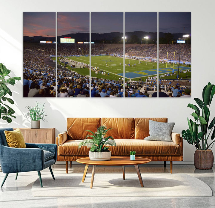 UCLA Bruins Football Team Print - Pasadena Rose Bowl Stadium Wall Art Canvas Print