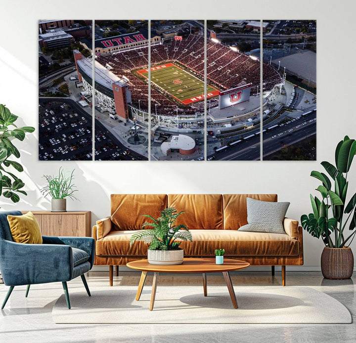 Utah Utes Football Team Print - Salt Lake City Rice-Eccles Stadium Wall Art Canvas Print