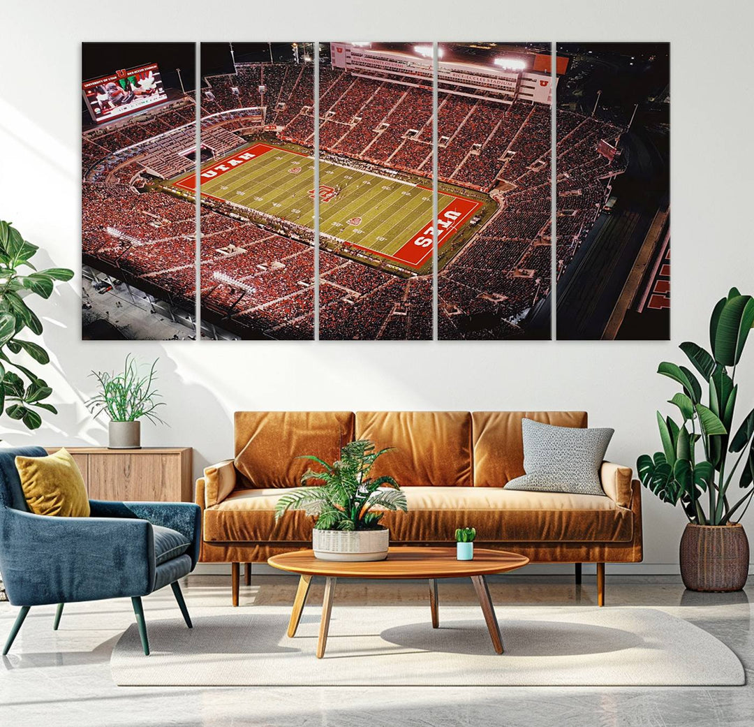 Utah Utes Football Team Print - Salt Lake City Rice-Eccles Stadium Wall Art Canvas Print