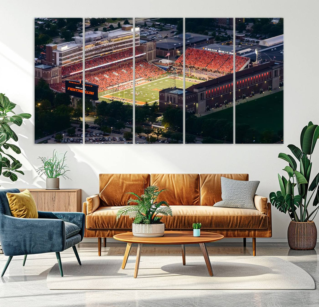 University of Illinois Fighting Illini Football Team Print - Champaign Illinois Memorial Stadium Wall Art Canvas Print