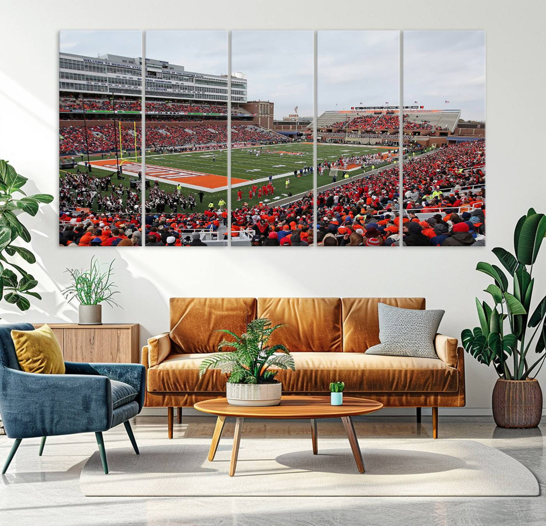 University of Illinois Fighting Illini Football Team Print - Champaign Illinois Memorial Stadium Wall Art Canvas Print