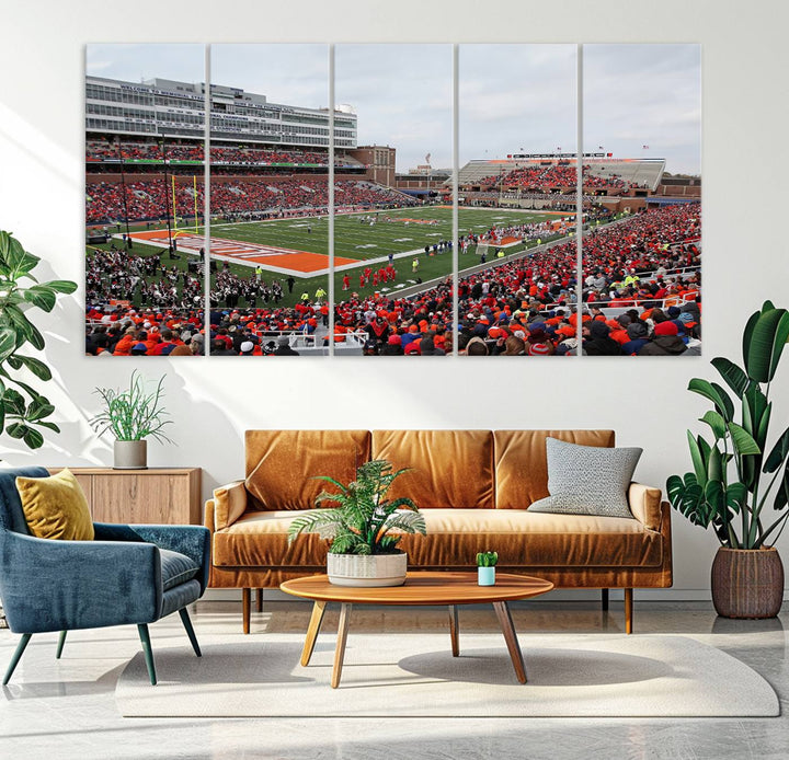 University of Illinois Fighting Illini Football Team Print - Champaign Illinois Memorial Stadium Wall Art Canvas Print