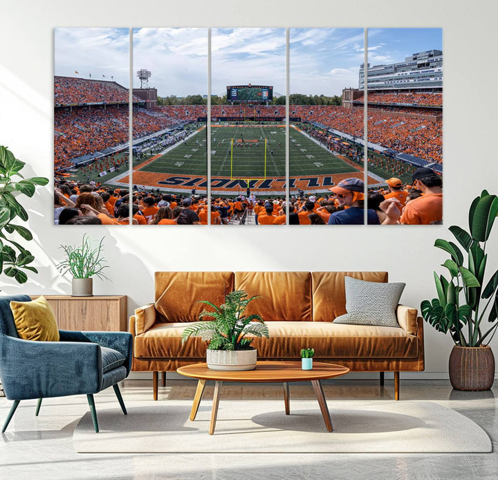 University of Illinois Fighting Illini Football Team Print - Champaign Illinois Memorial Stadium Wall Art Canvas Print