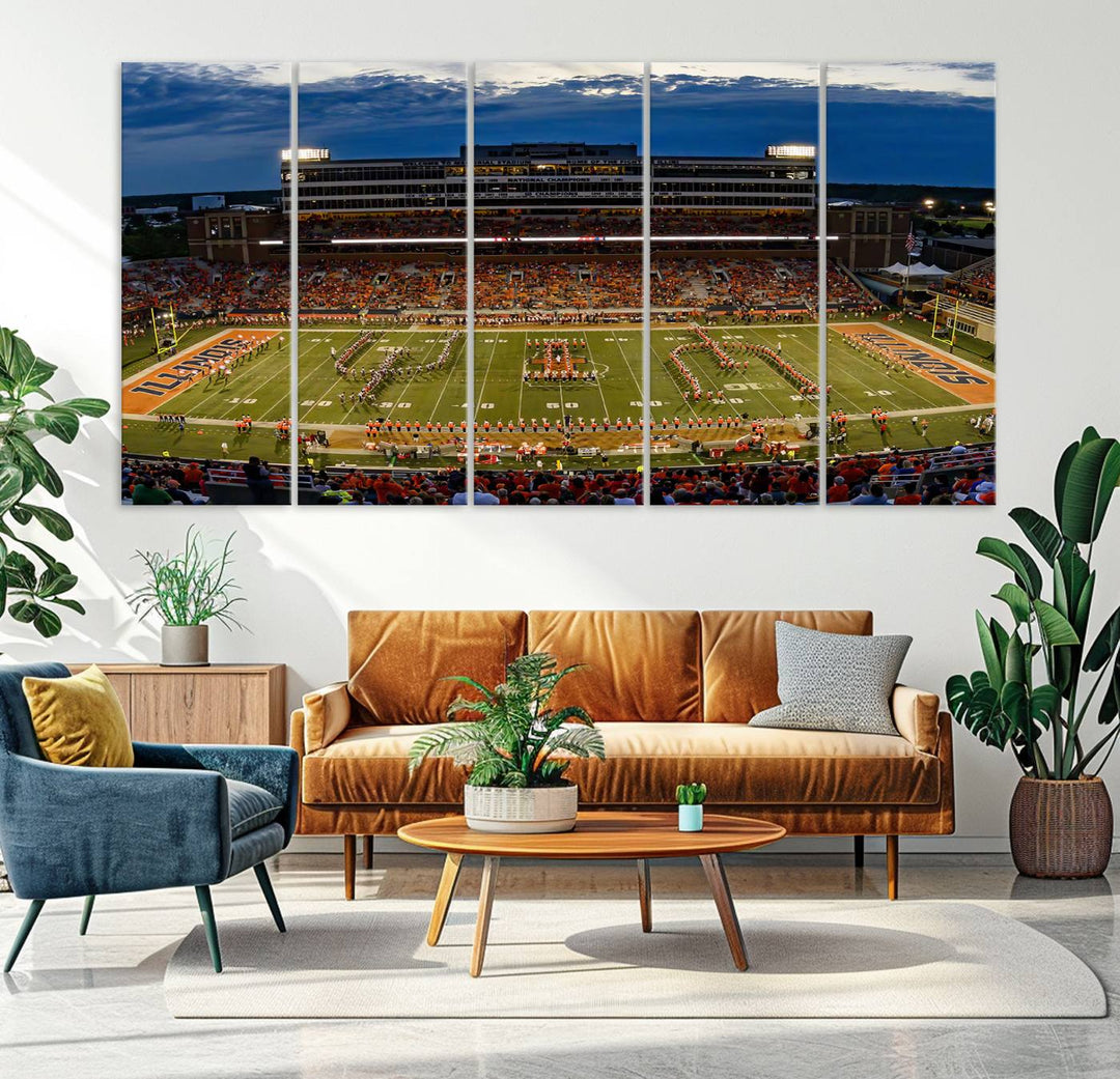 University of Illinois Fighting Illini Football Team Print - Champaign Illinois Memorial Stadium Wall Art Canvas Print