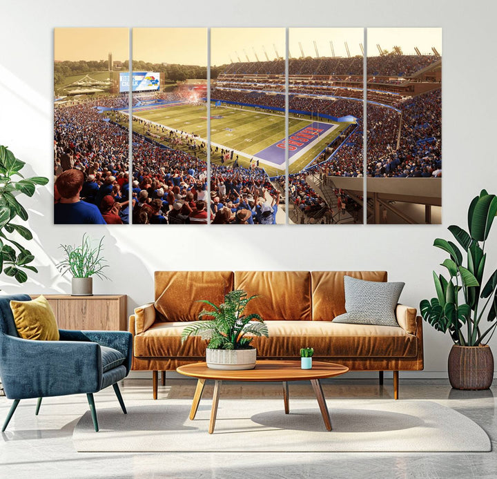 University of Kansas Jayhawks Football Team Print - Lawrence Kansas Memorial Stadium Wall Art Canvas Print