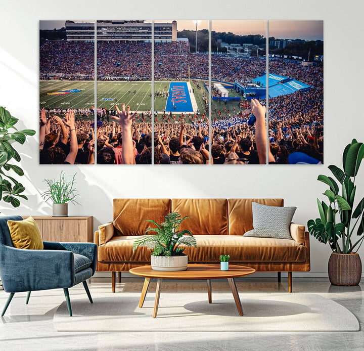 University of Kansas Jayhawks Football Team Print - Lawrence Kansas Memorial Stadium Wall Art Canvas Print